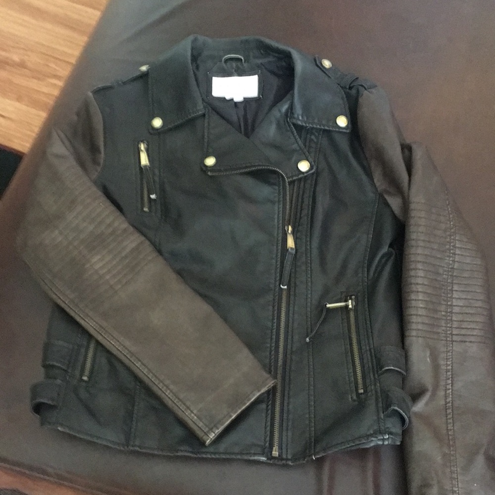 BCBG Generation Blk/Brn Moto Jacket Sz L